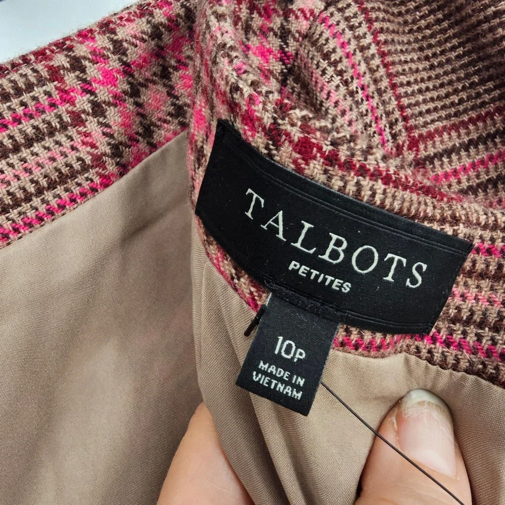 Talbots Wool Blend Plaid Skirt 10P Brown Pink Dark Academia Preppy Heritage NWT
